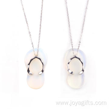 Fashionable Cute Slipper Opal Stone Necklace Pendant with Silver Plated Necklace